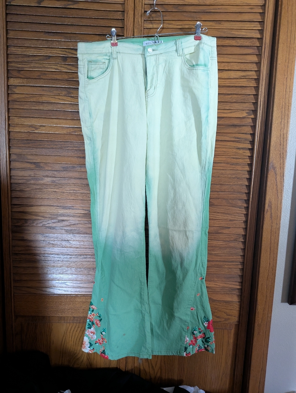 MISSLOOK Mint Ombre Green Denim Floral Flare‎ Bottom Pants Size 2XL